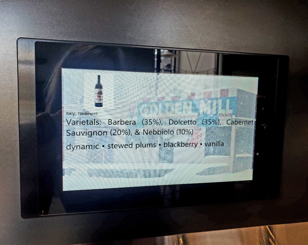 touchscreen showing wine ingredients